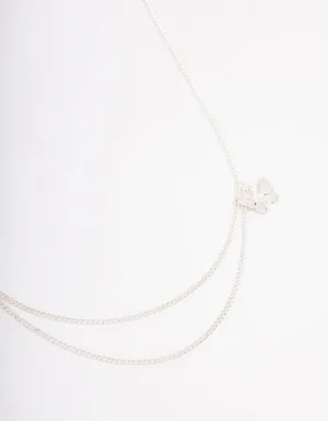 Silver Double Chain Butterfly Necklace