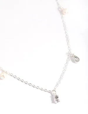 Silver Pearl & Diamante Droplet Necklace