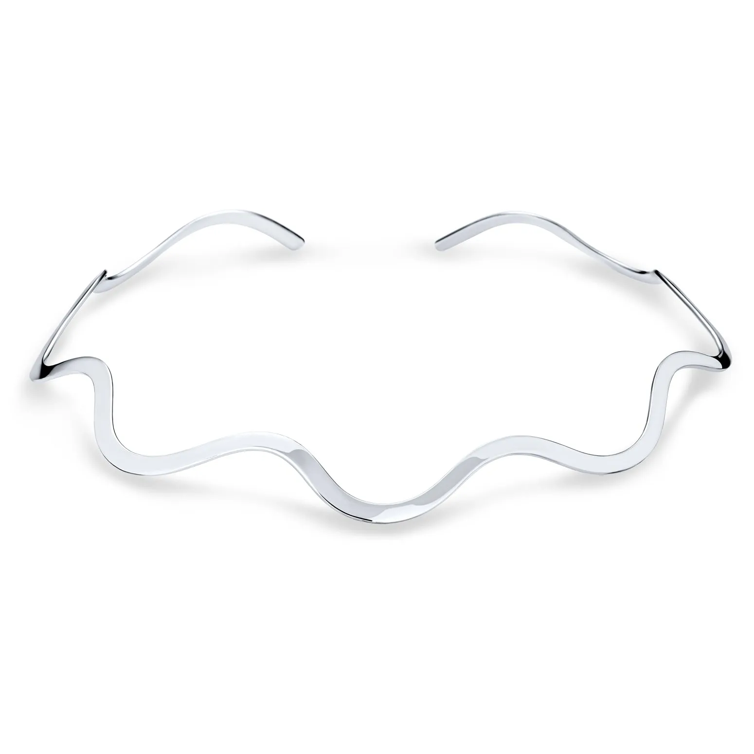 Simple Fine Choker Necklace Wave Zig Zag Geometric Collar Silver Sterling Statement