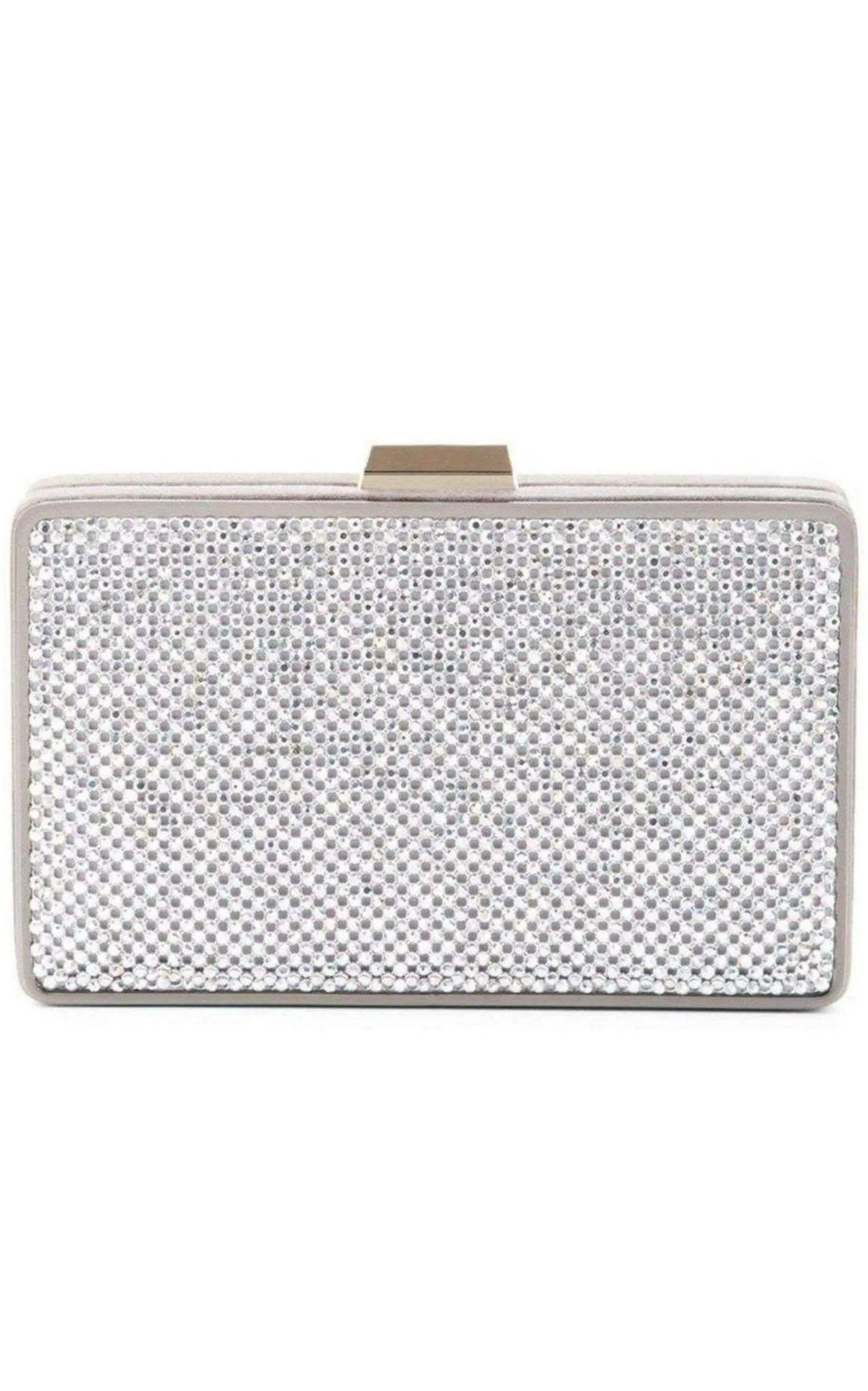 Sonia Silver Crystal Mesh Satin Frame Clutch