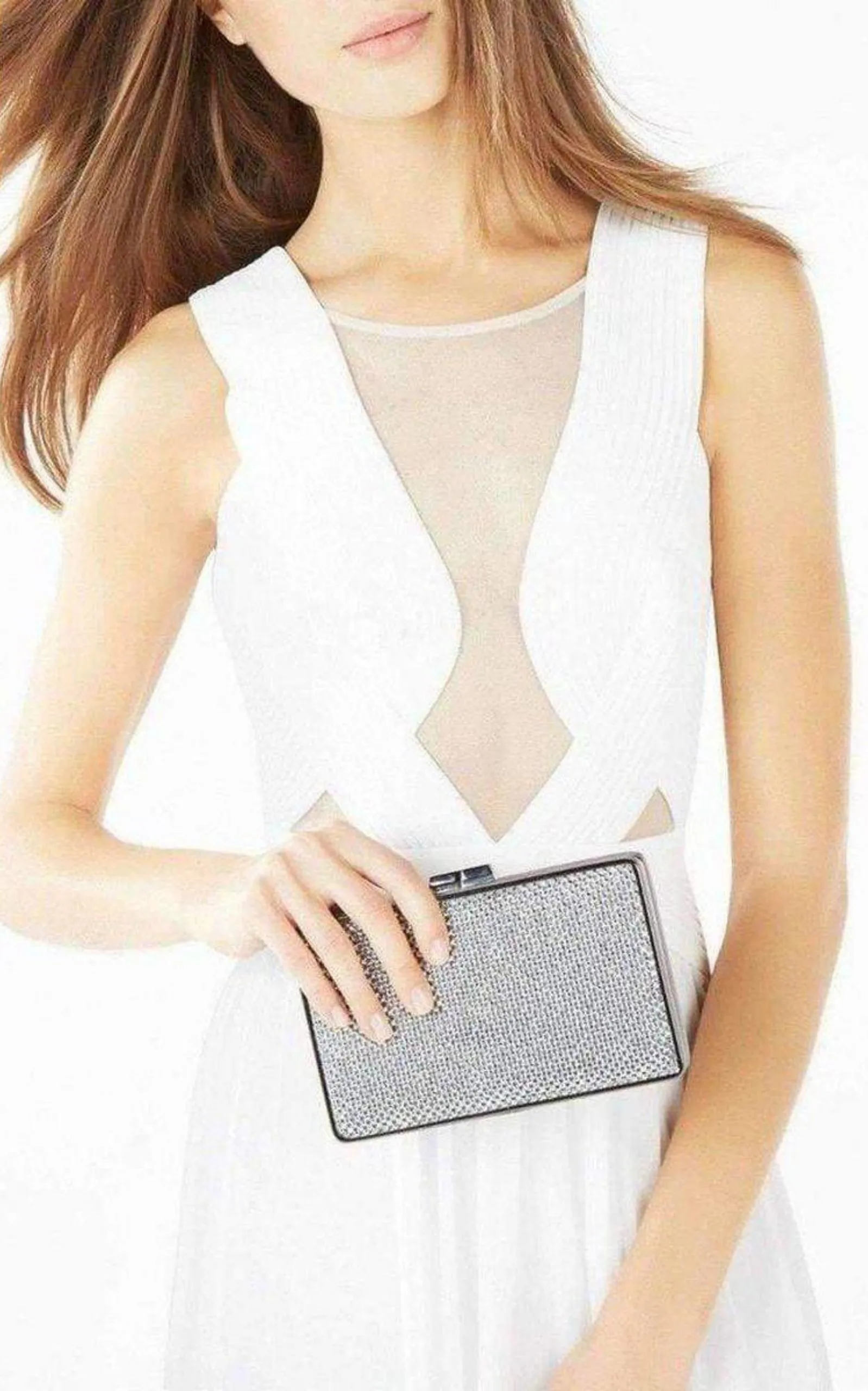 Sonia Silver Crystal Mesh Satin Frame Clutch