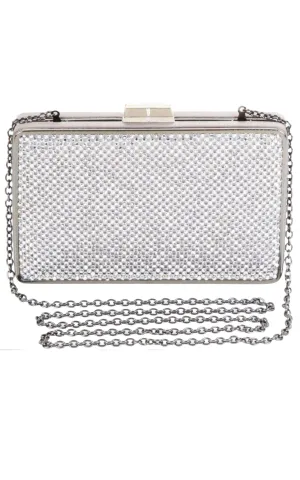 Sonia Silver Crystal Mesh Satin Frame Clutch