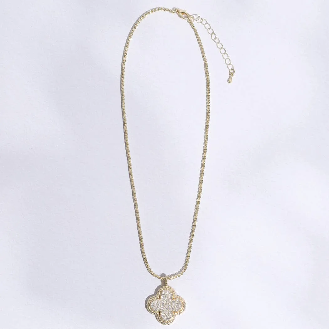 Twisted Outline Clover Pave CZ Pendant Necklace