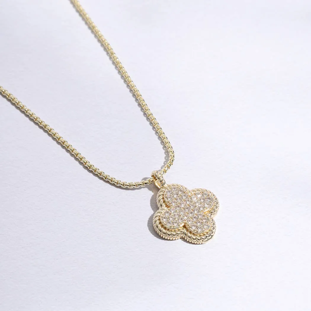 Twisted Outline Clover Pave CZ Pendant Necklace