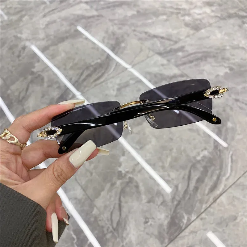 VAIGE Chic Rimless Vintage Sunglasses - Diamond Black UV400