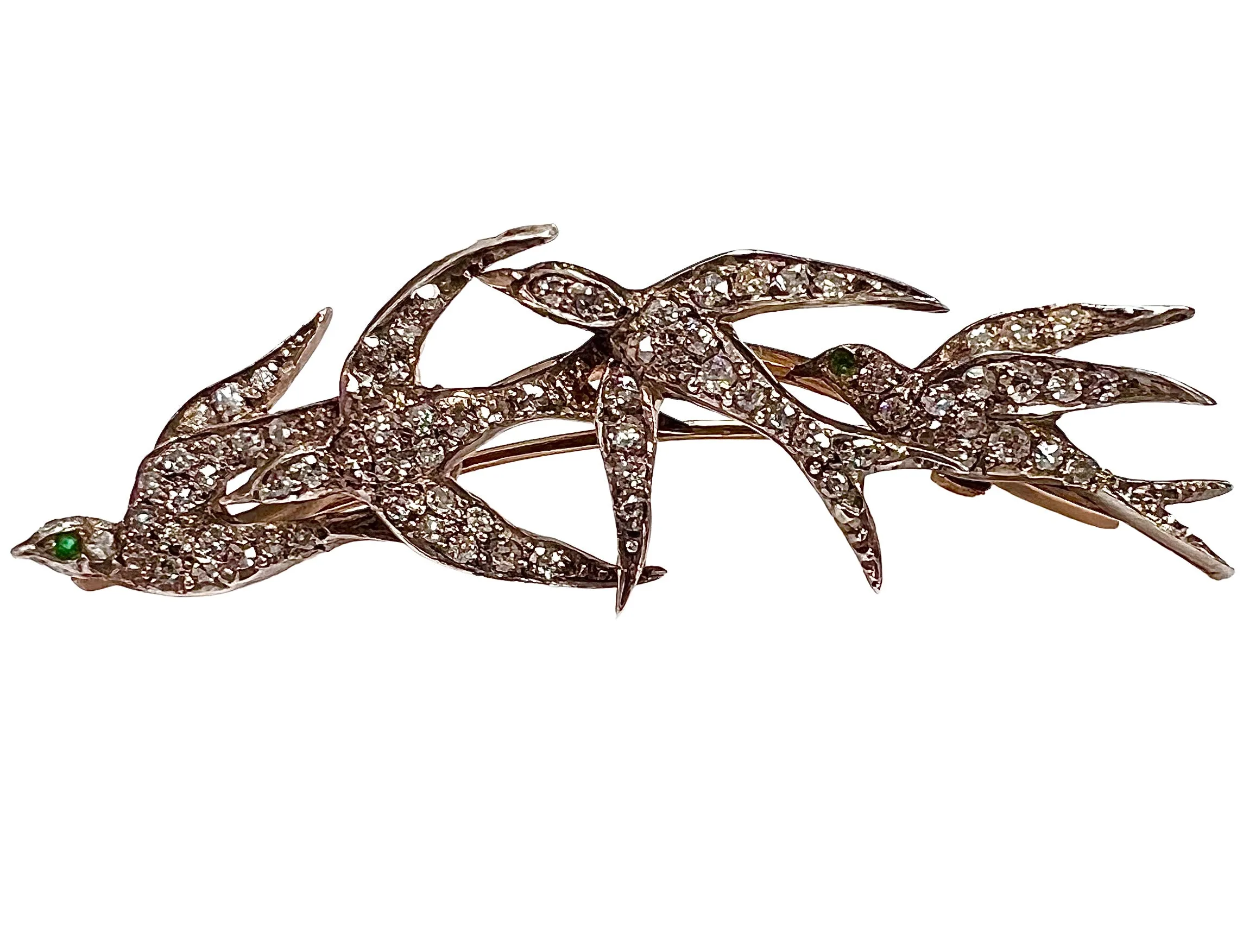 Victorian 4 Swallow Bird Diamond Brooch