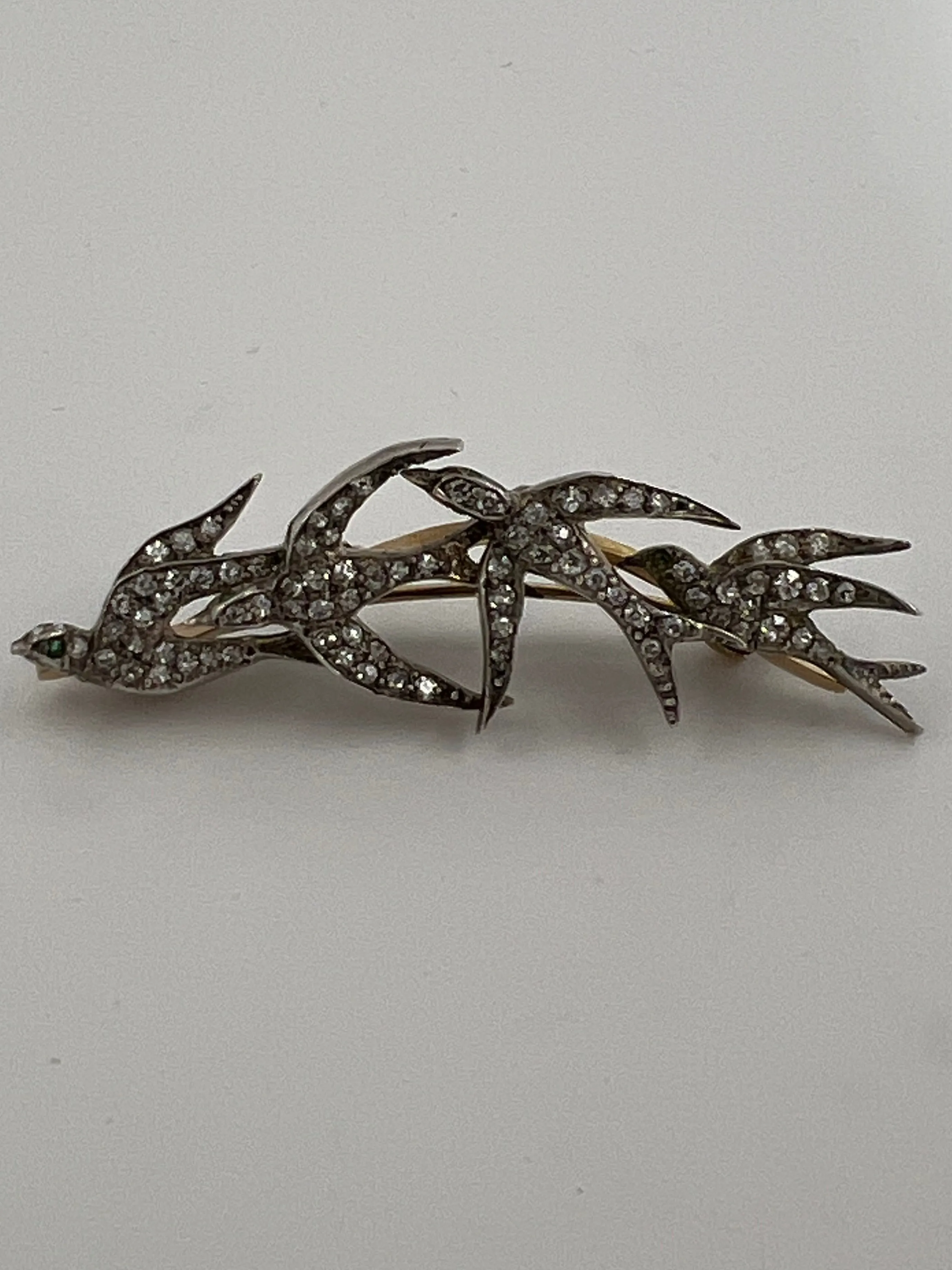 Victorian 4 Swallow Bird Diamond Brooch