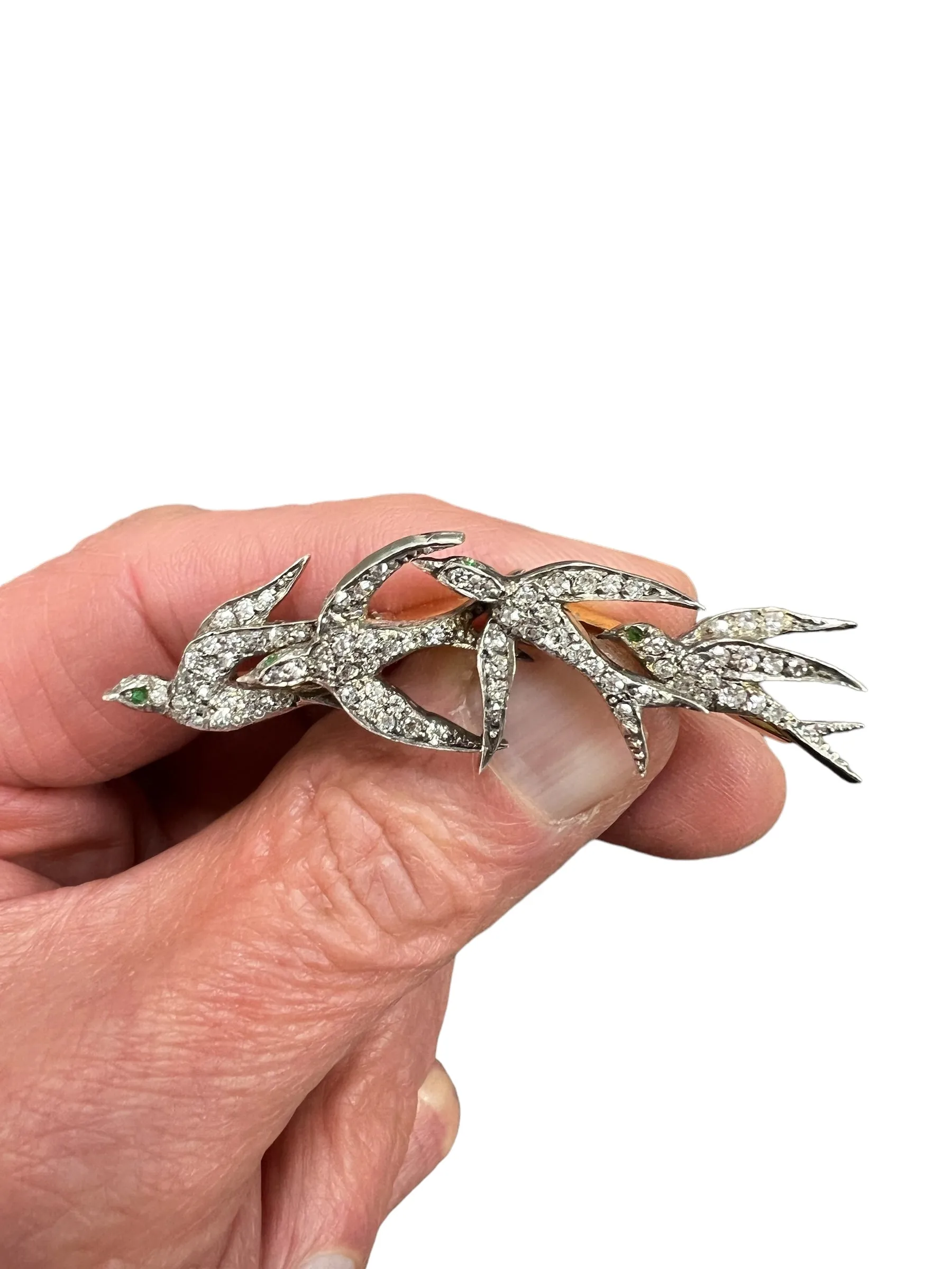 Victorian 4 Swallow Bird Diamond Brooch