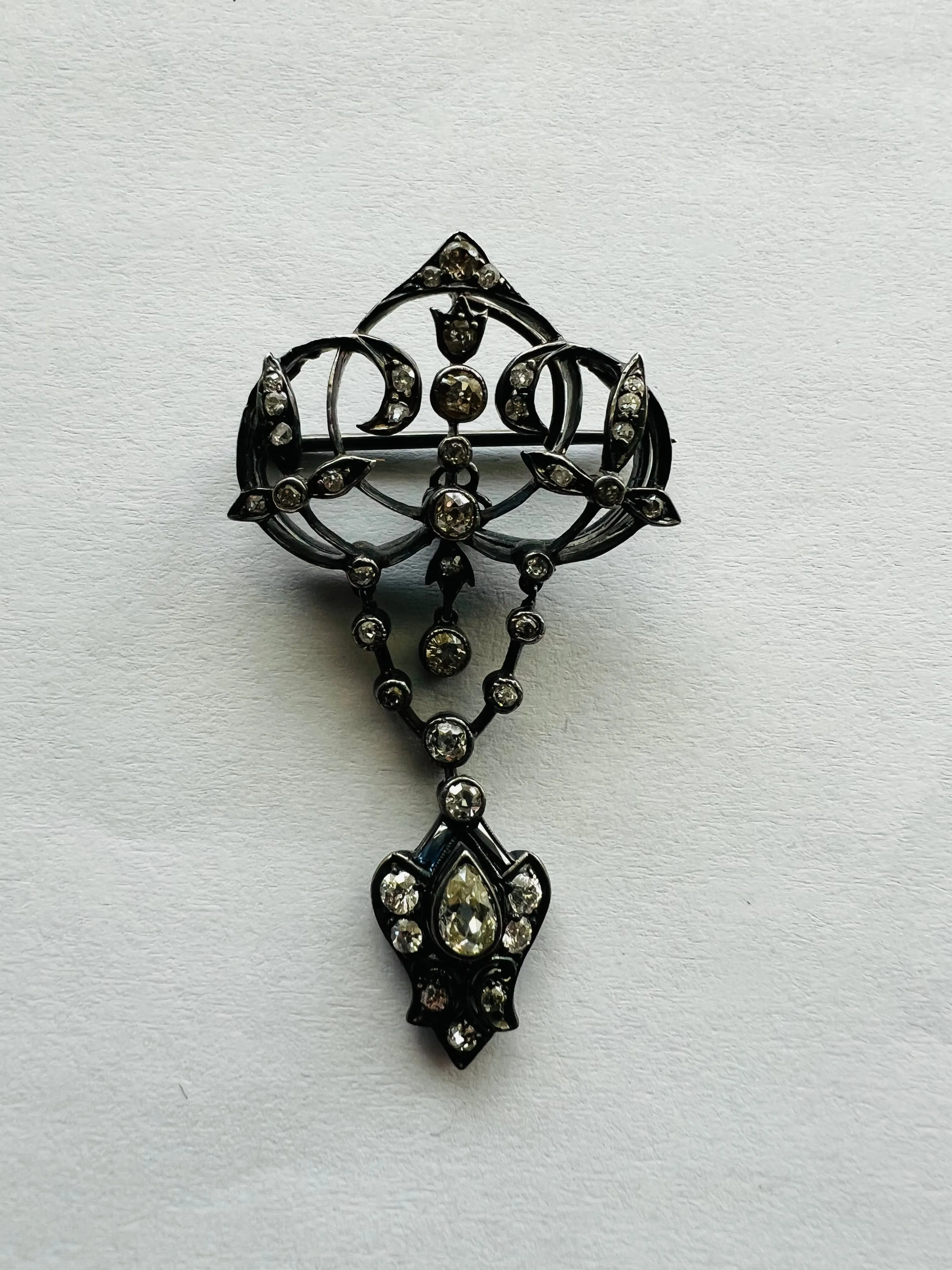 Victorian Old Mine Diamond Silver And Gold Pin Pendant Circa 1890s