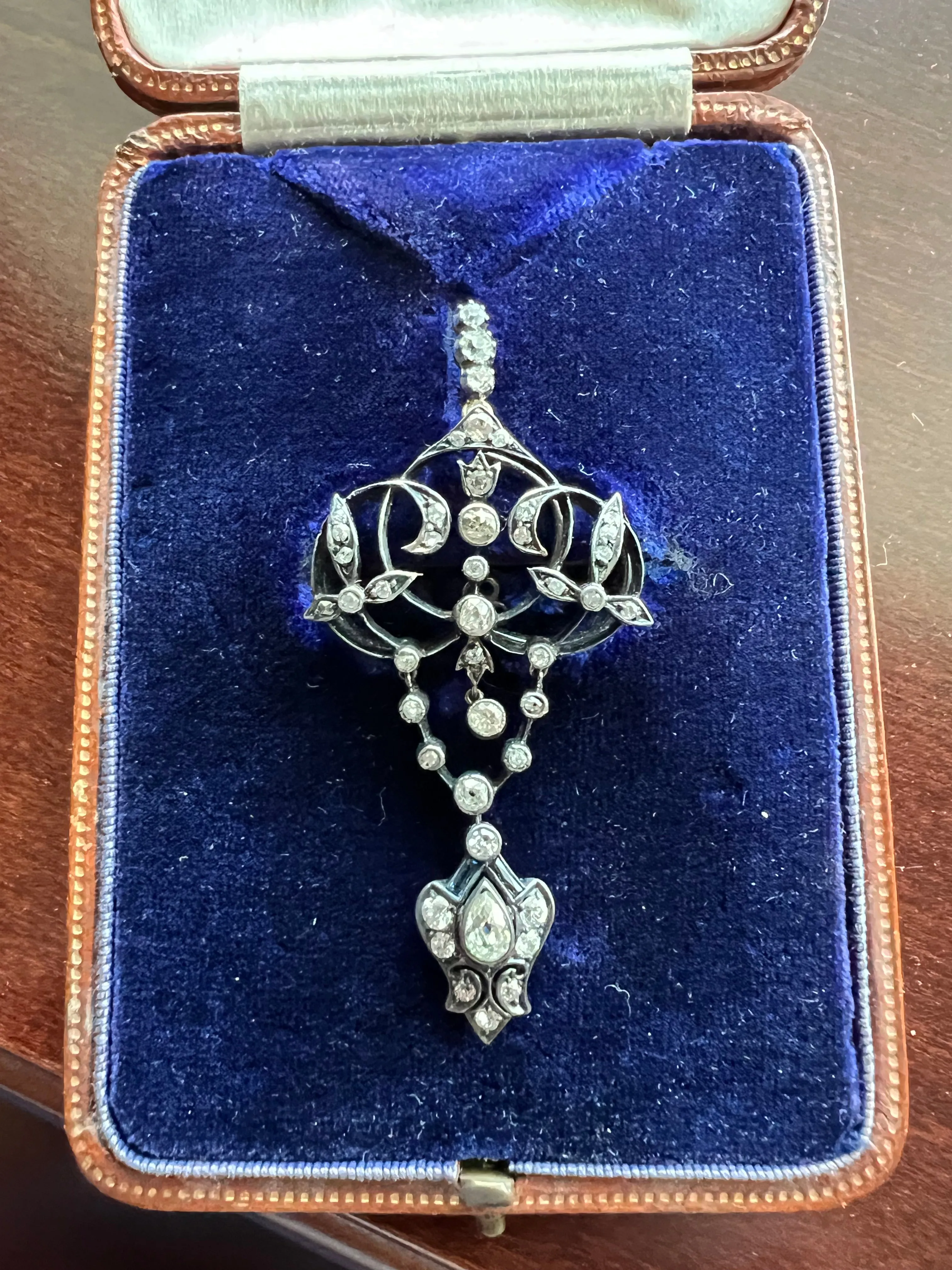 Victorian Old Mine Diamond Silver And Gold Pin Pendant Circa 1890s