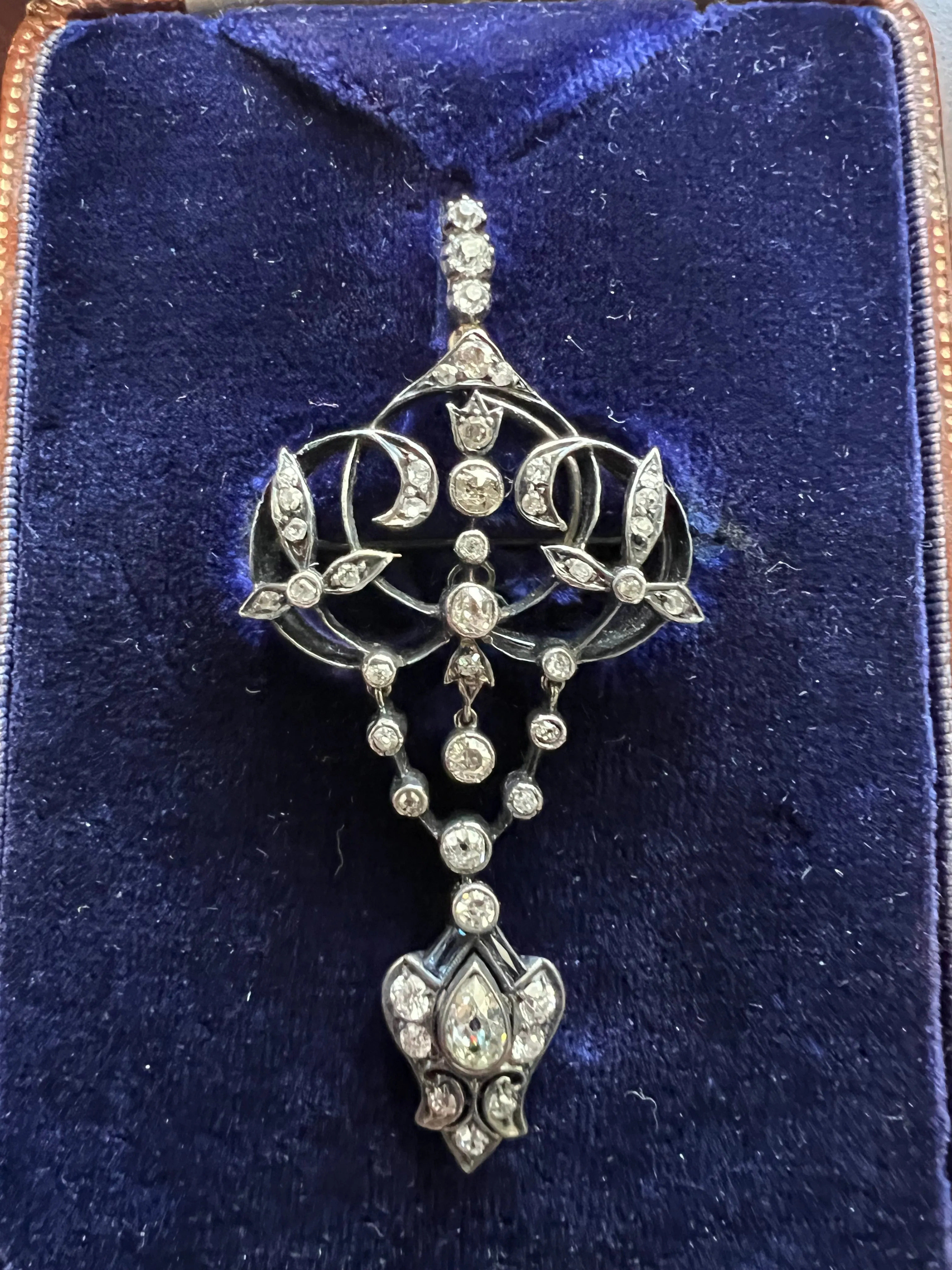 Victorian Old Mine Diamond Silver And Gold Pin Pendant Circa 1890s