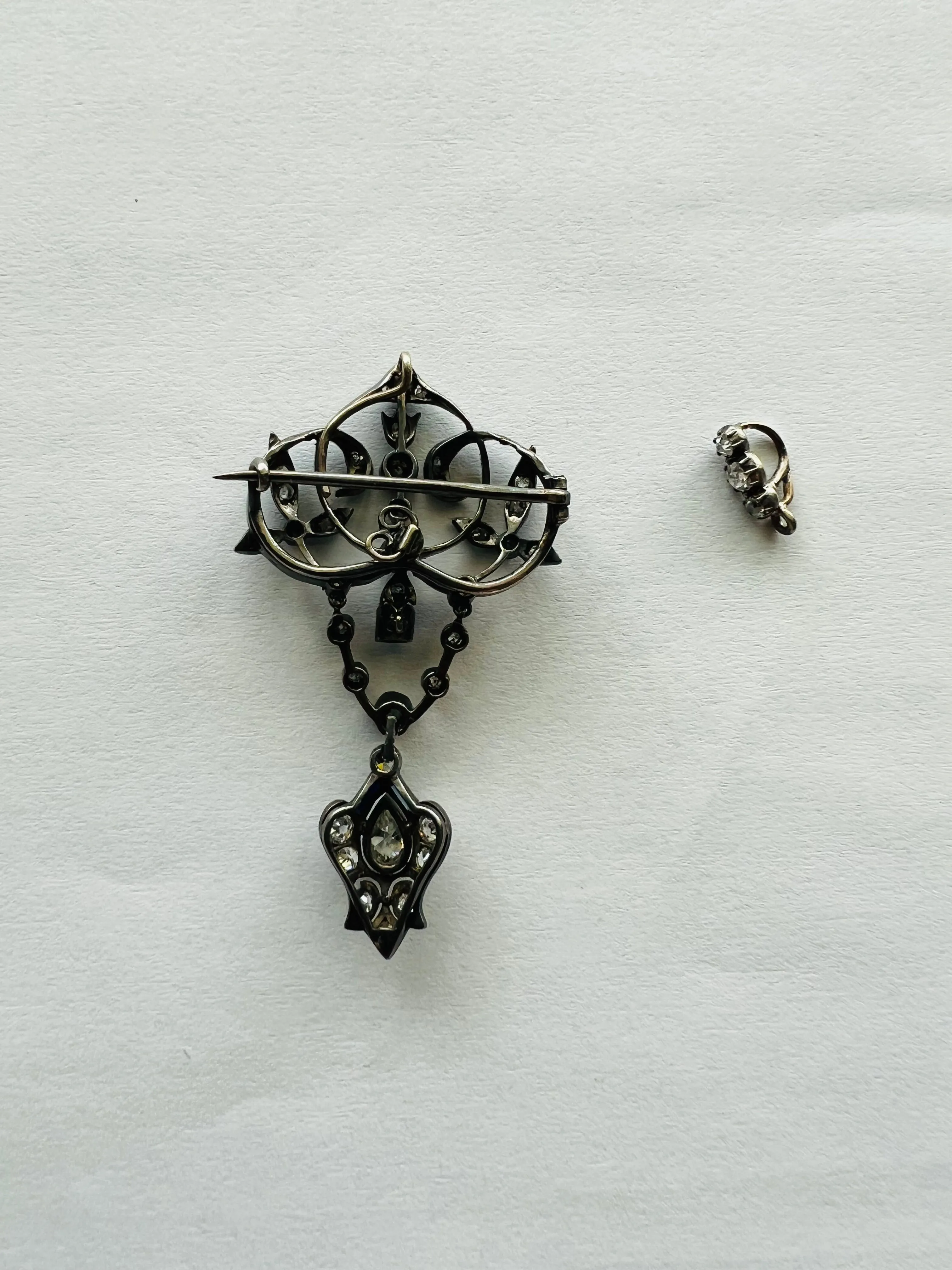 Victorian Old Mine Diamond Silver And Gold Pin Pendant Circa 1890s