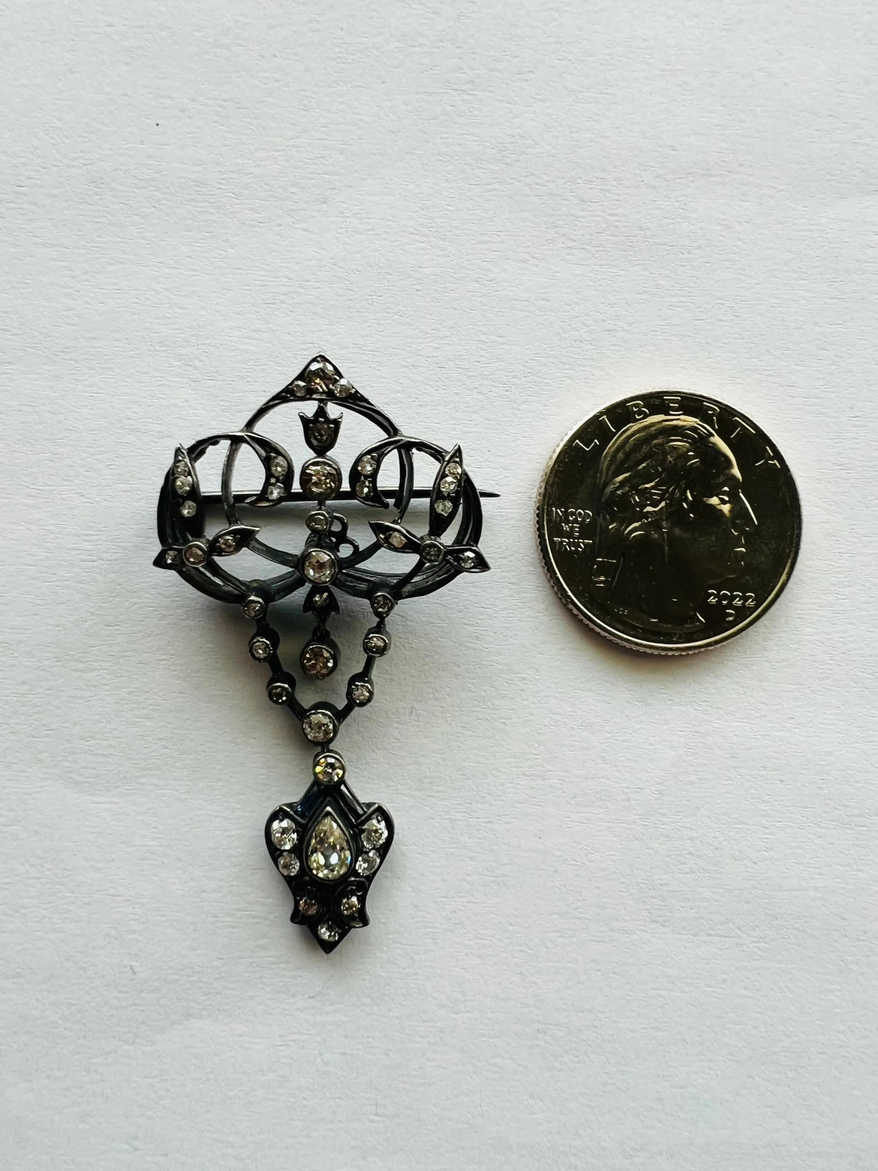 Victorian Old Mine Diamond Silver And Gold Pin Pendant Circa 1890s