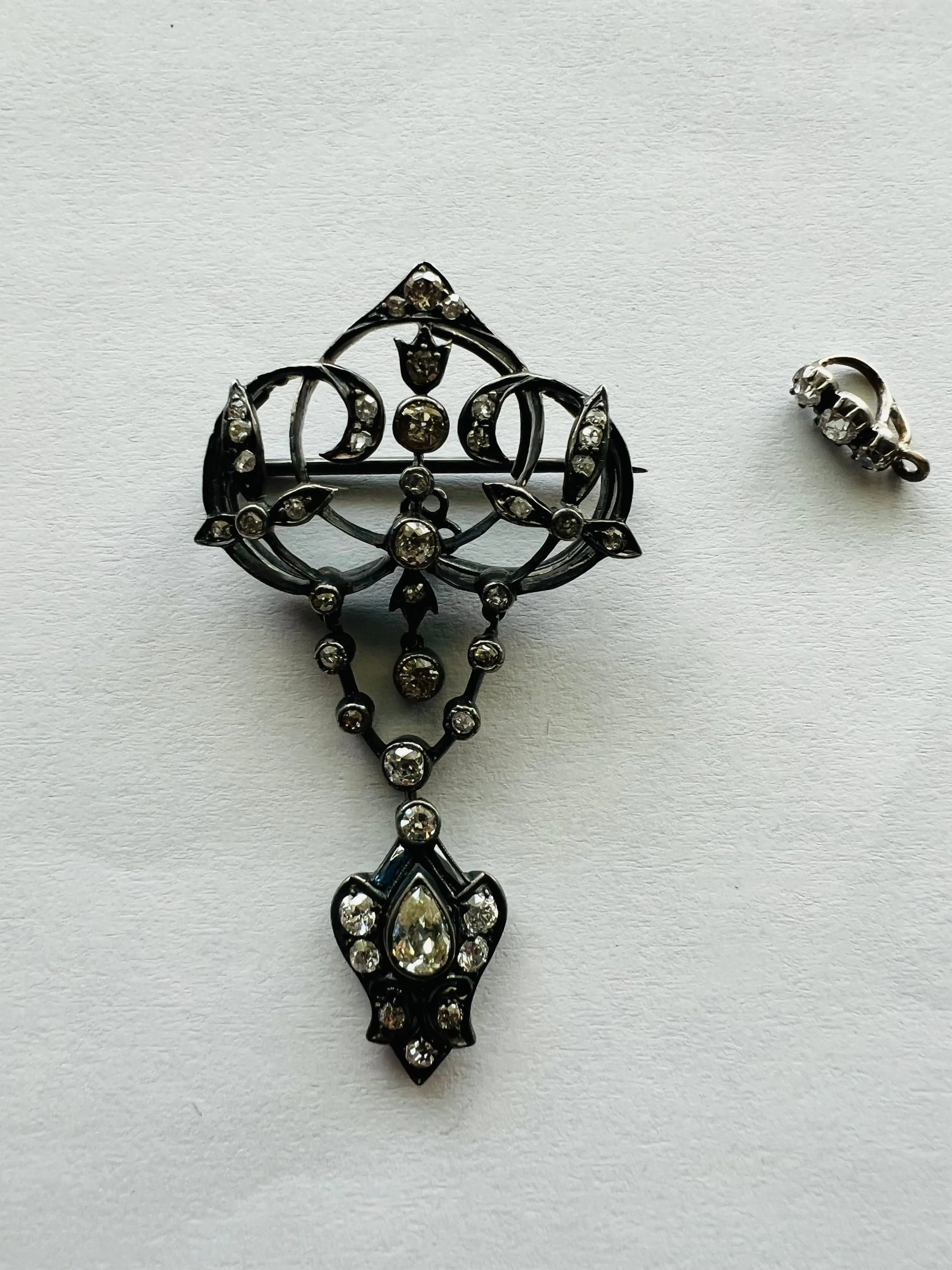 Victorian Old Mine Diamond Silver And Gold Pin Pendant Circa 1890s