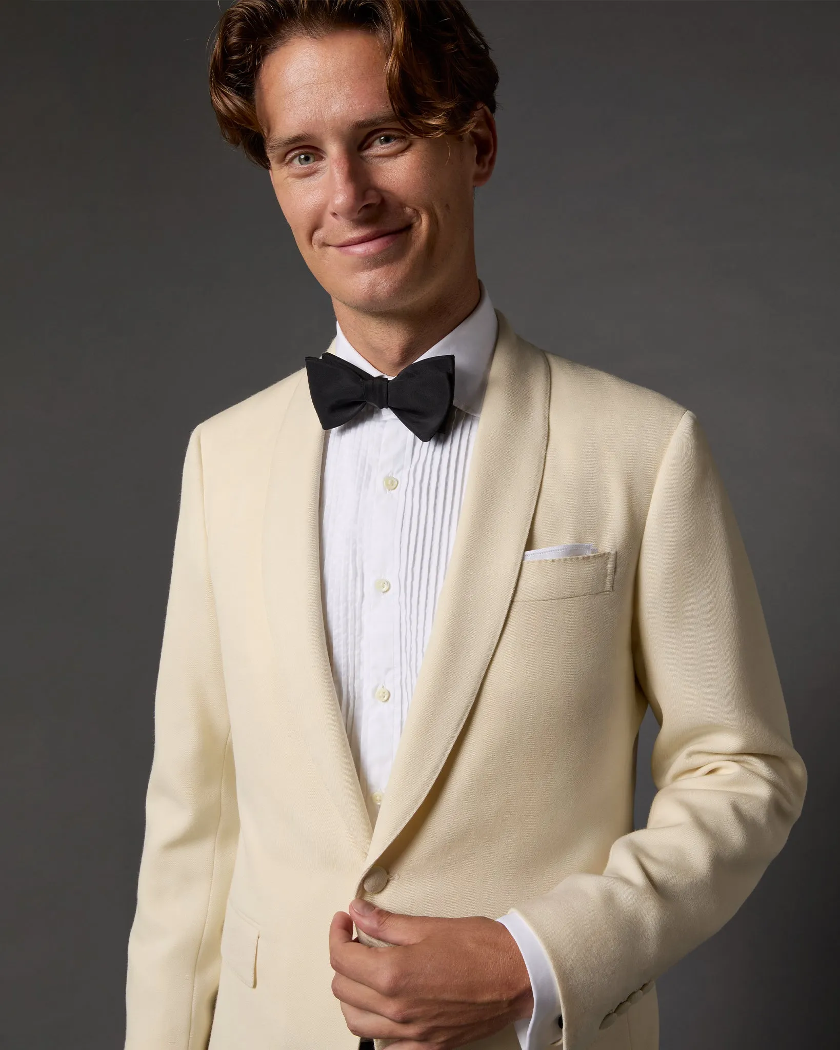 Virgil No. 3 Shawl Collar Dinner Jacket in Ivory Wool Barathea