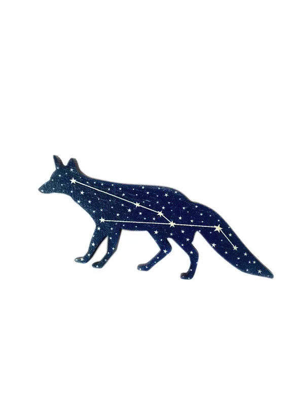 Vulpecula pin,  Fox Constellation Brooch,  Fox wooden Pin, Starry Fox