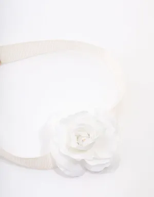 White Pearl Rose Wide Ribbon Choker